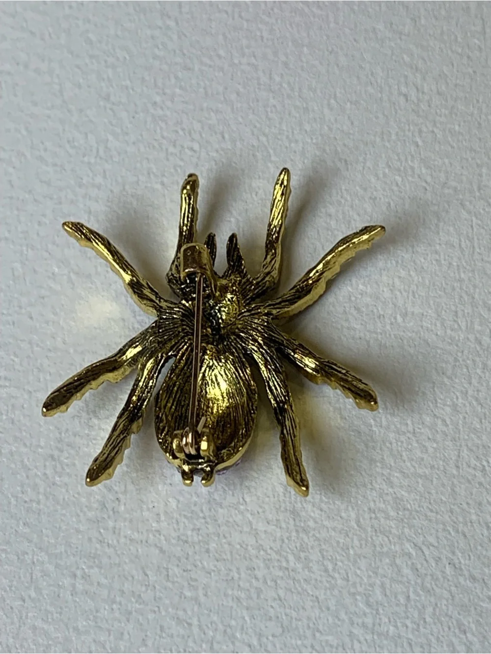 Rhinestone Spider Brooch Purple Amethyst Gold Tone